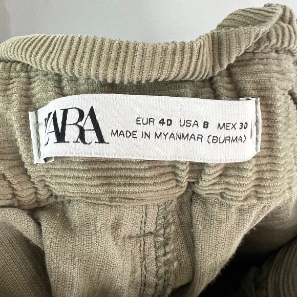 ZARA Green Corduroy Pant High Rise Tapered Leg Regular Fit Casual Zip Fly Size 8 - Picture 5 of 7